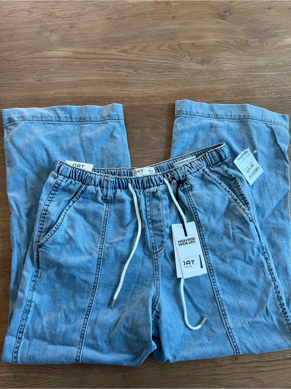 OAT High Rise Wide Leg Drawstring Cloud Luxe Denim Jeans - Picture 4 of 7